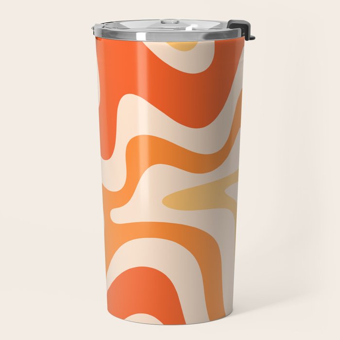Tangerine Liquid Swirl Retro Abstract Pattern Travel Mug Gallery Image 2