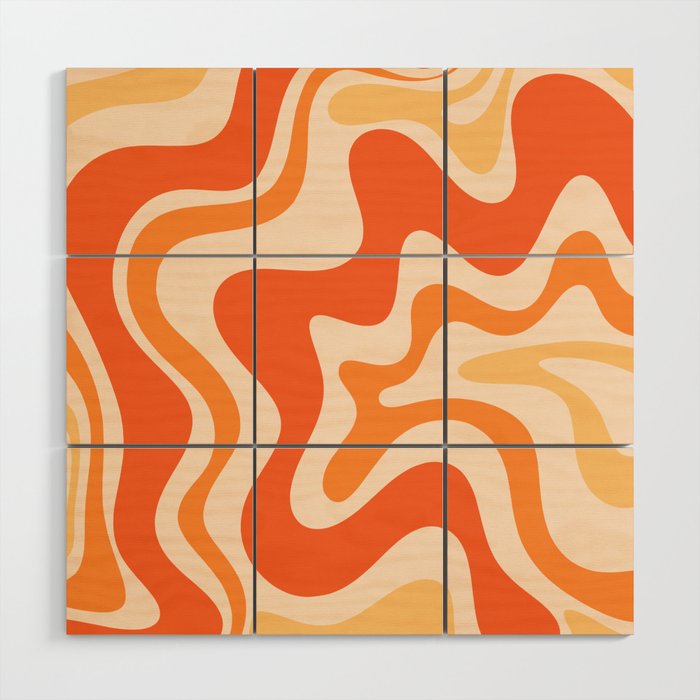Tangerine Liquid Swirl Retro Abstract Pattern Wood Wall Art Gallery Image 1