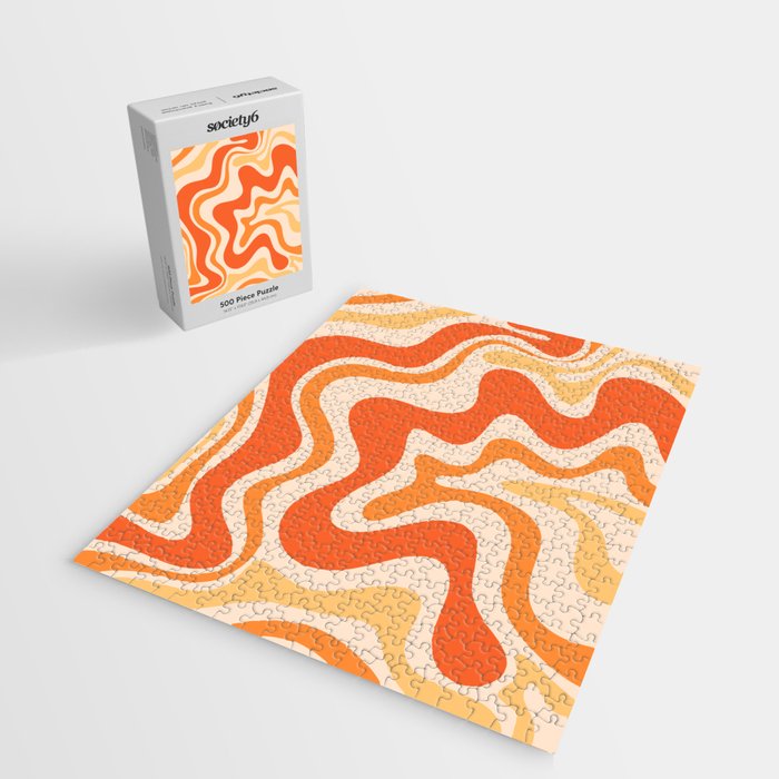 Tangerine Liquid Swirl Retro Abstract Pattern Jigsaw Puzzle Gallery Image 2