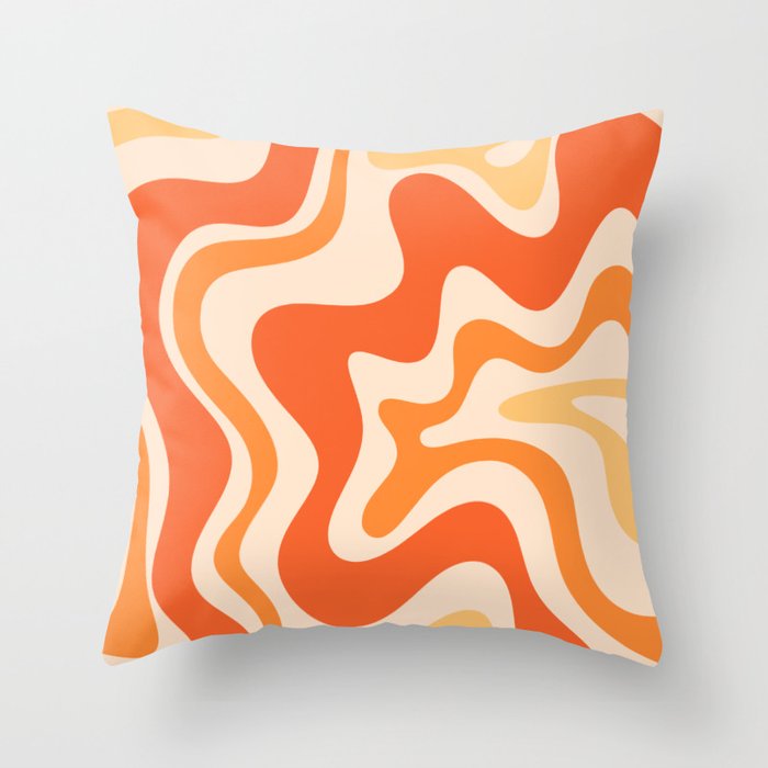 Tangerine Liquid Swirl Retro Abstract Pattern Throw Pillow Gallery Image 6