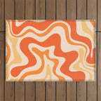 Tangerine Liquid Swirl Retro Abstract Pattern Outdoor Rug Gallery Image 1