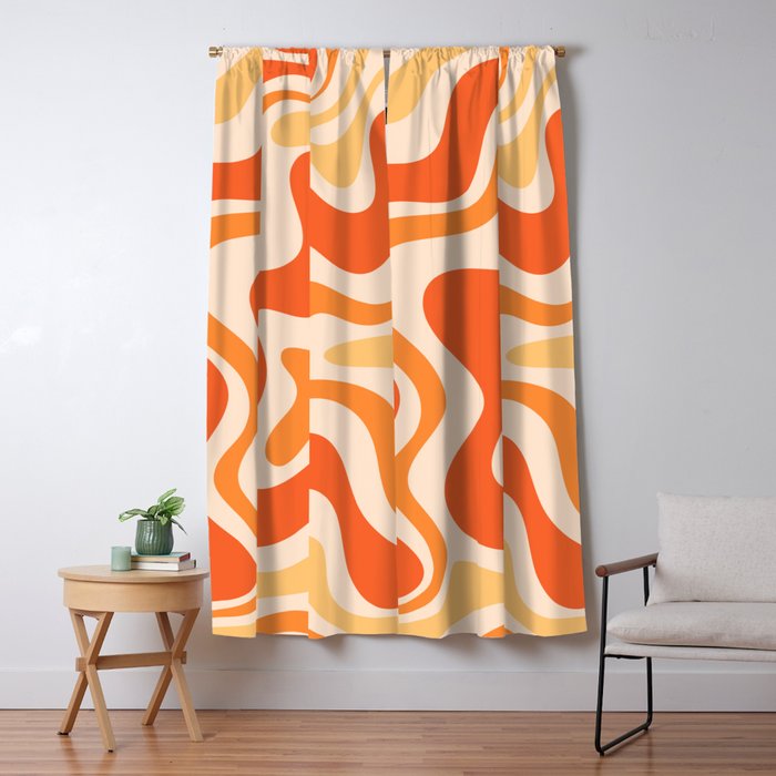 Tangerine Liquid Swirl Retro Abstract Pattern Window Curtain Gallery Image 5