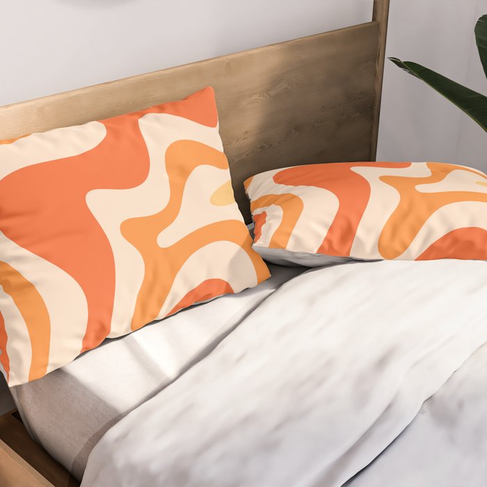 Tangerine Liquid Swirl Retro Abstract Pattern Pillow Sham Gallery Image 2