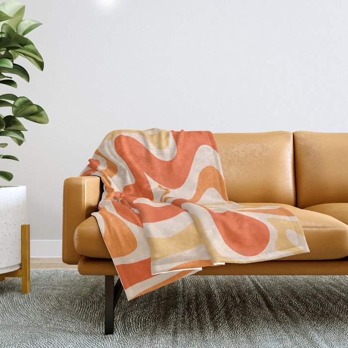 Tangerine Liquid Swirl Retro Abstract Pattern Throw Blanket Gallery Image 1