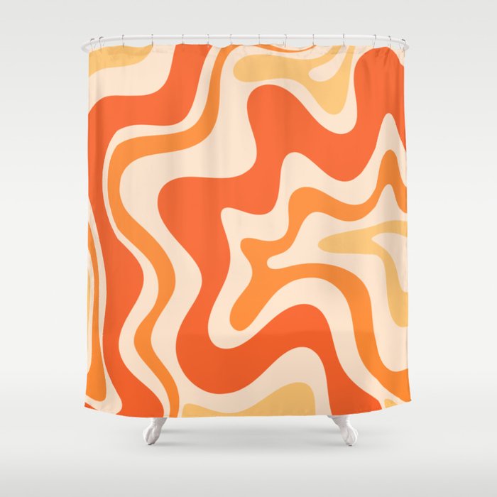 Tangerine Liquid Swirl Retro Abstract Pattern Shower Curtain Gallery Image 1