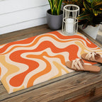 Tangerine Liquid Swirl Retro Abstract Pattern Outdoor Rug Gallery Image 2