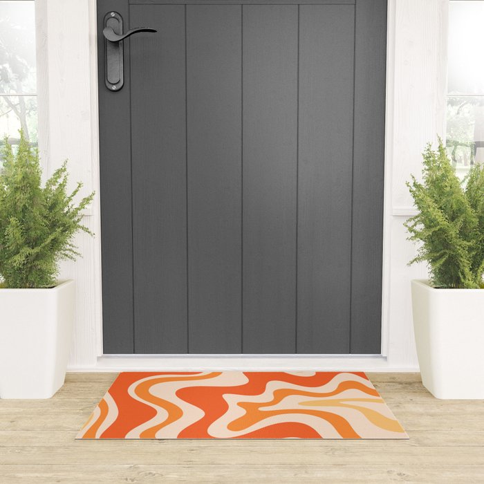Tangerine Liquid Swirl Retro Abstract Pattern Welcome Mat Gallery Image 3