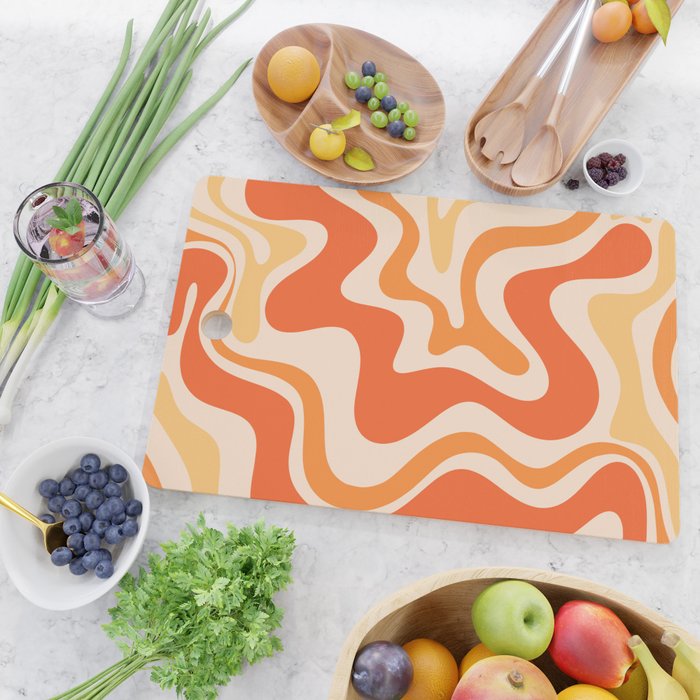 Tangerine Liquid Swirl Retro Abstract Pattern Cutting Board Gallery Image 2