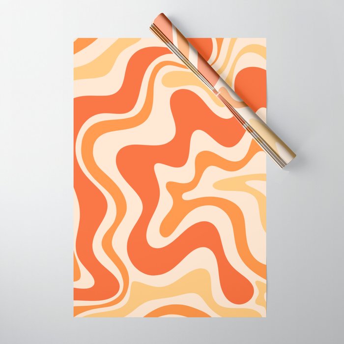 Tangerine Liquid Swirl Retro Abstract Pattern Wrapping Paper Gallery Image 1