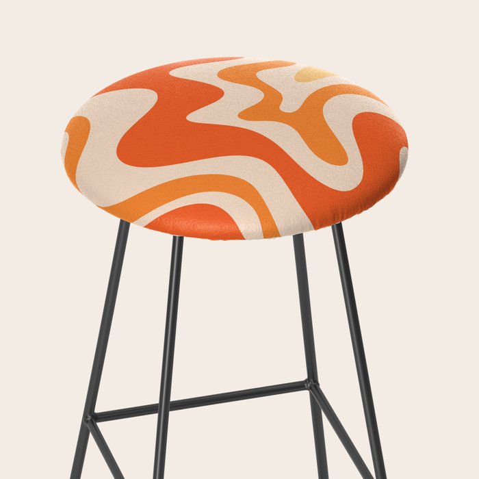 Tangerine Liquid Swirl Retro Abstract Pattern Stool Gallery Image 2