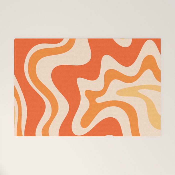 Tangerine Liquid Swirl Retro Abstract Pattern Welcome Mat Gallery Image 1