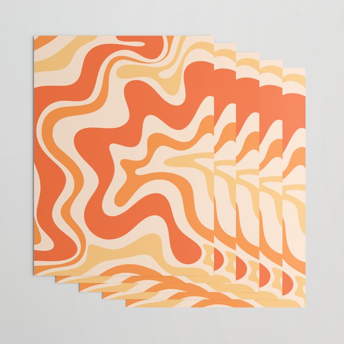 Tangerine Liquid Swirl Retro Abstract Pattern Wrapping Paper Gallery Image 3