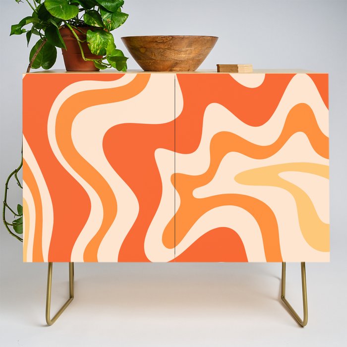 Tangerine Liquid Swirl Retro Abstract Pattern Credenza Gallery Image 1