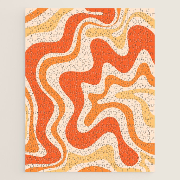 Tangerine Liquid Swirl Retro Abstract Pattern Jigsaw Puzzle Gallery Image 1