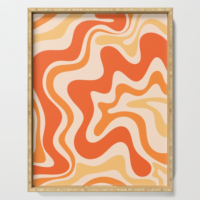 Tangerine Liquid Swirl Retro Abstract Pattern Serving Tray Gallery Image 1