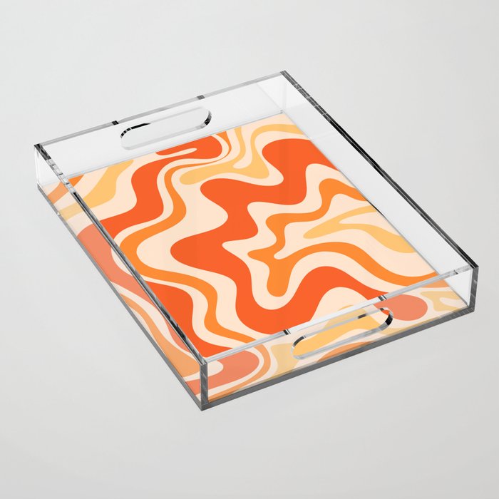 Tangerine Liquid Swirl Retro Abstract Pattern Acrylic Tray Gallery Image 1
