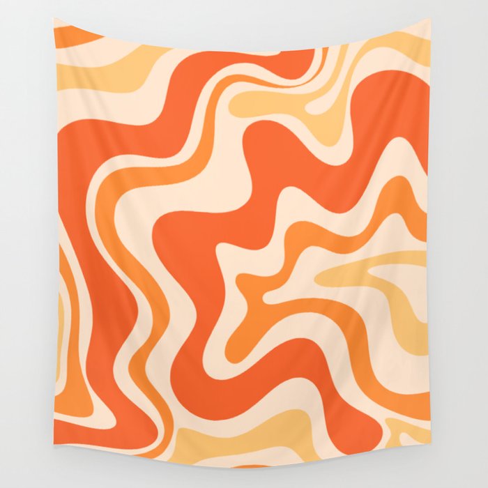 Tangerine Liquid Swirl Retro Abstract Pattern Wall Tapestry Gallery Image 4