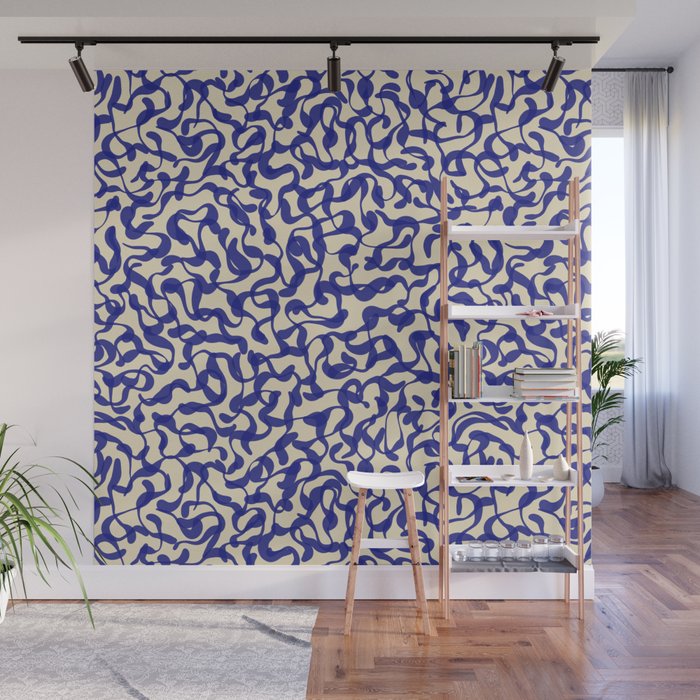 Playful strokes #2 / Blue on Beige Wall Mural Gallery Image 1