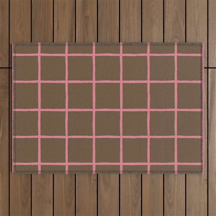 Flamingo Plume Grid Pattern Outdoor Rug Gallery Image 1