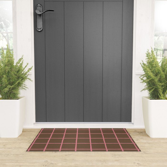 Flamingo Plume Grid Pattern Welcome Mat Gallery Image 3