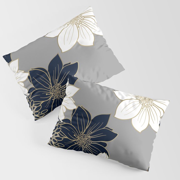 Floral Garden, White, Navy, Grey Pillow Sham Gallery Image 3