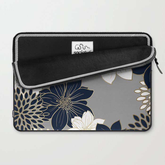 Floral Garden, White, Navy, Grey Laptop Sleeve Gallery Image 2