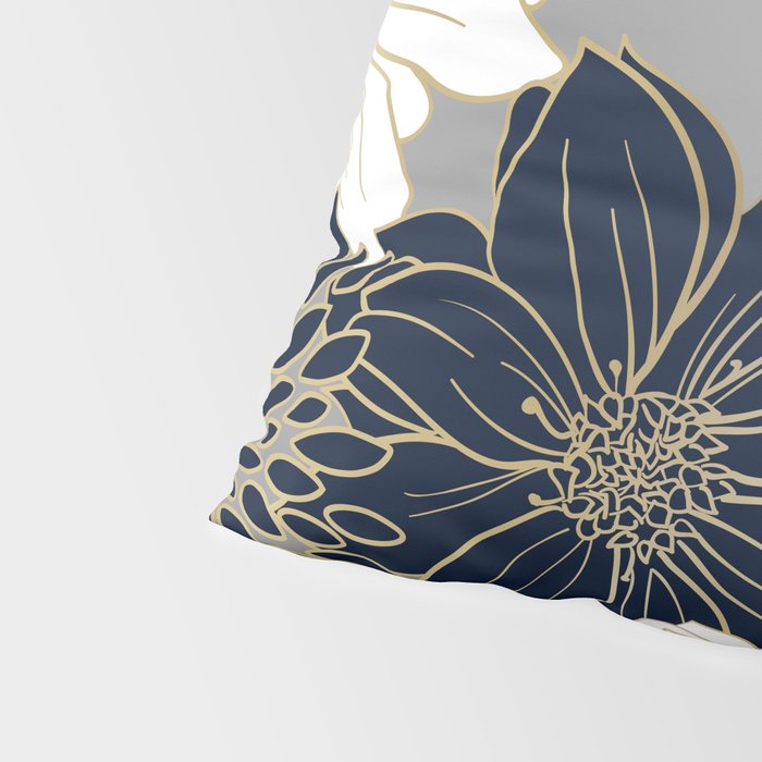 Floral Garden, White, Navy, Grey Pillow Sham Gallery Image 4