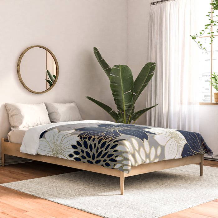 Floral Garden, White, Navy, Grey Comforter Gallery Image 2