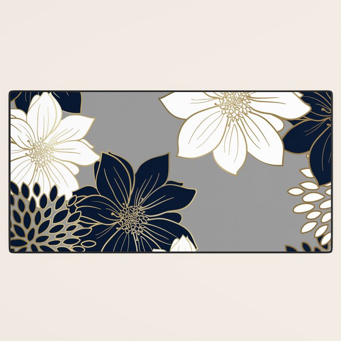 Floral Garden, White, Navy, Grey Desk Mat Gallery Image 3