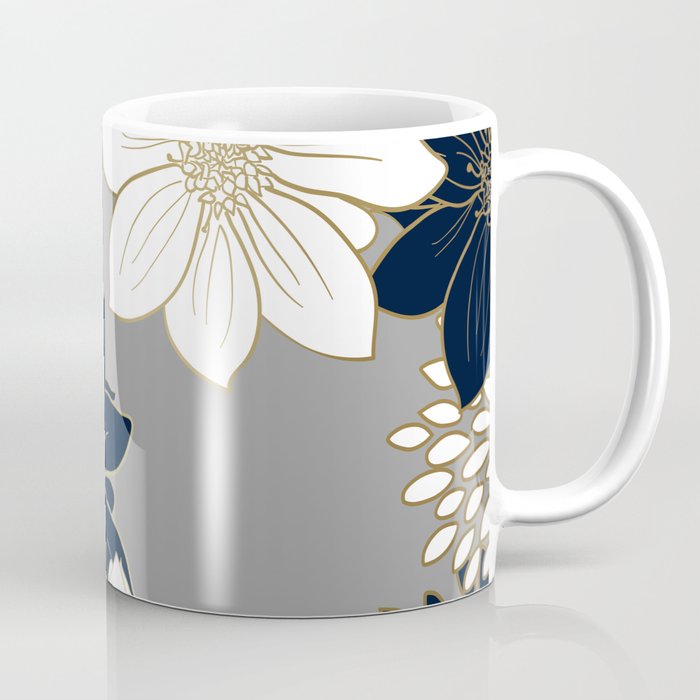 Floral Garden, White, Navy, Grey Coffee Mug Gallery Image 1