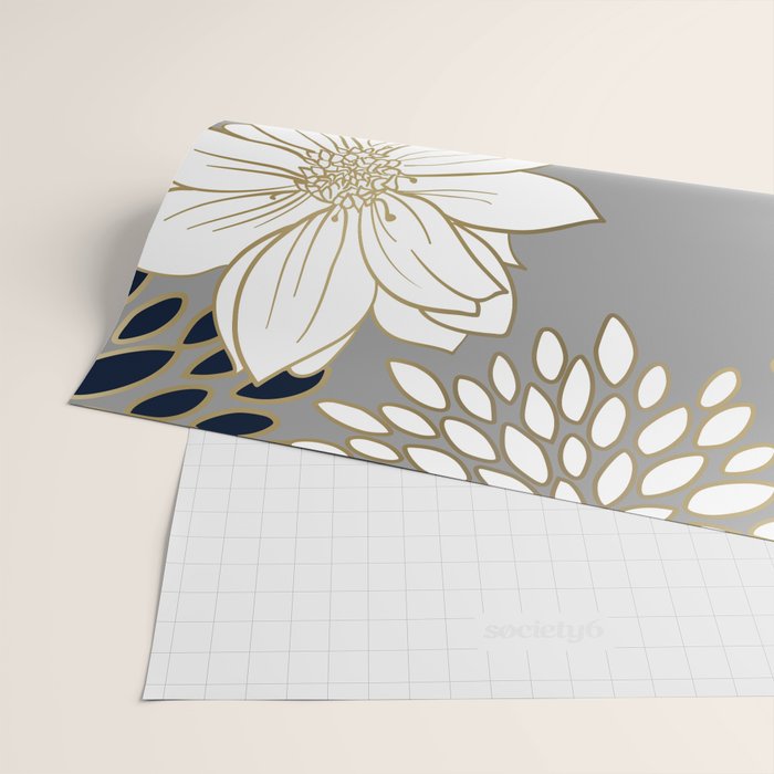 Floral Garden, White, Navy, Grey Wrapping Paper Gallery Image 2