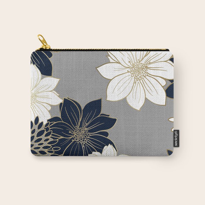 Floral Garden, White, Navy, Grey Carry All Pouch Gallery Image 1