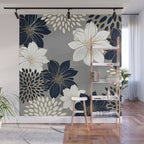 Floral Garden, White, Navy, Grey Wall Mural Gallery Image 1