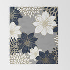 Floral Garden, White, Navy, Grey Throw Blanket Gallery Image 2