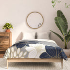 Floral Garden, White, Navy, Grey Comforter Gallery Image 3