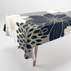 Floral Garden, White, Navy, Grey Tablecloth Gallery Image 1