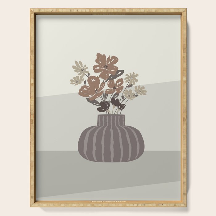 Wildflower bouquet in vase illustration - pantone brown mocha mousse Serving Tray Gallery Image 1