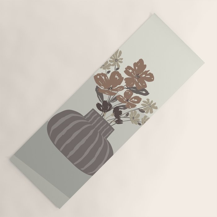 Wildflower bouquet in vase illustration - pantone brown mocha mousse Yoga Mat Gallery Image 1