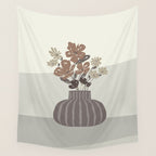 Wildflower bouquet in vase illustration - pantone brown mocha mousse Wall Tapestry Gallery Image 4