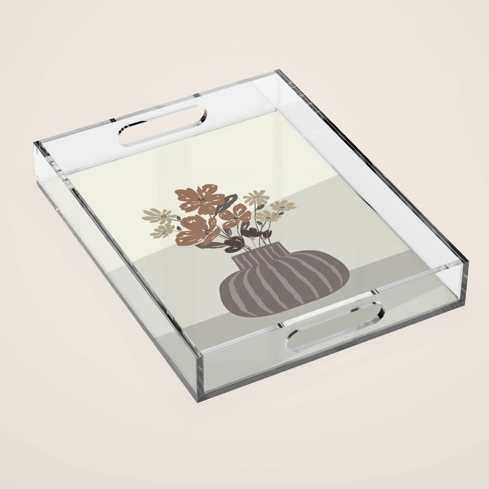 Wildflower bouquet in vase illustration - pantone brown mocha mousse Acrylic Tray Gallery Image 1