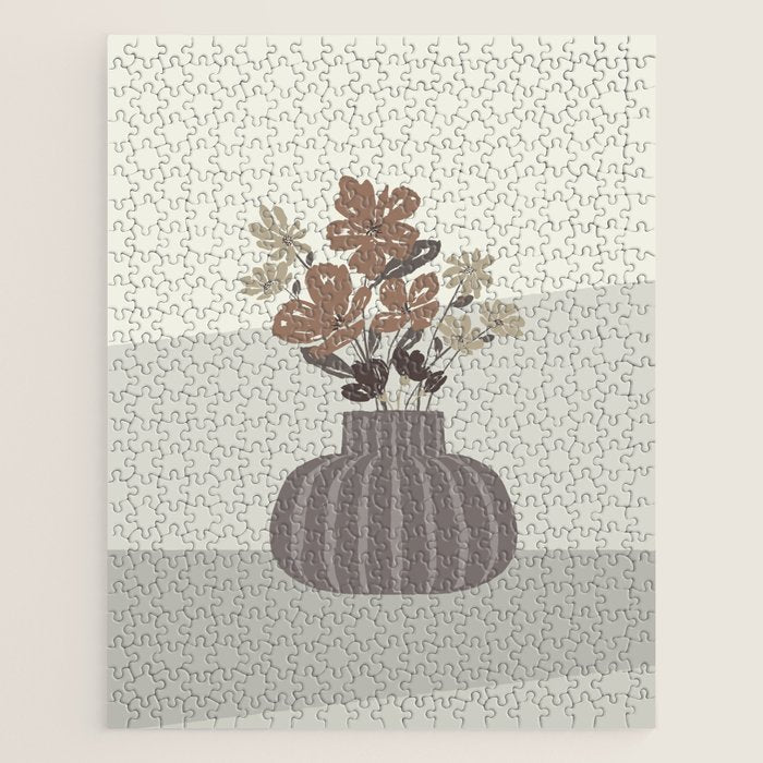 Wildflower bouquet in vase illustration - pantone brown mocha mousse Jigsaw Puzzle Gallery Image 1