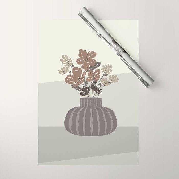 Wildflower bouquet in vase illustration - pantone brown mocha mousse Wrapping Paper
