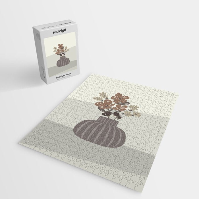 Wildflower bouquet in vase illustration - pantone brown mocha mousse Jigsaw Puzzle Gallery Image 2
