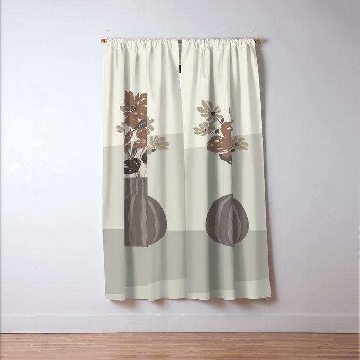 Wildflower bouquet in vase illustration - pantone brown mocha mousse Window Curtain Gallery Image 3