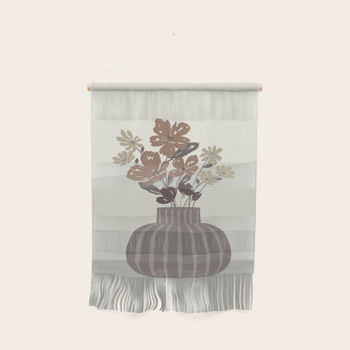 Wildflower bouquet in vase illustration - pantone brown mocha mousse Wall Hanging Gallery Image 1