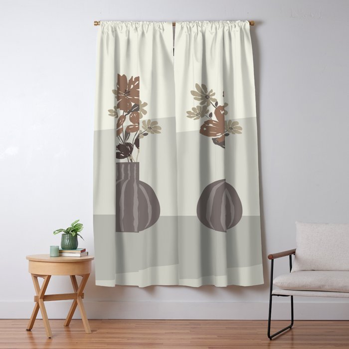 Wildflower bouquet in vase illustration - pantone brown mocha mousse Window Curtain Gallery Image 5