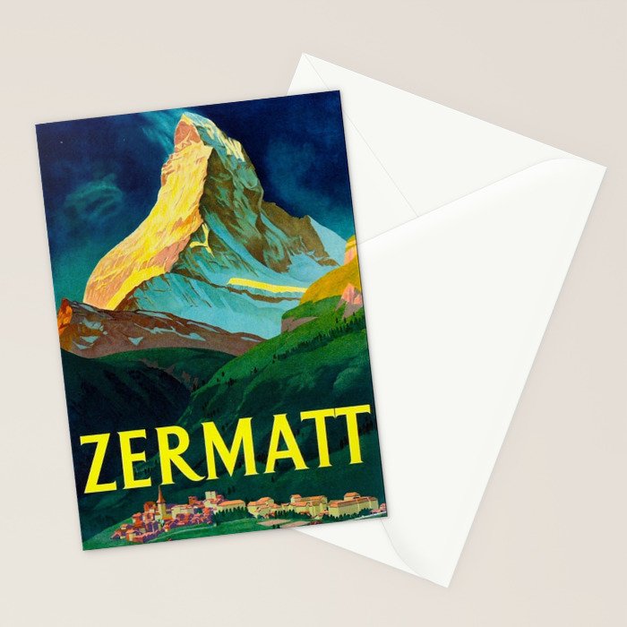 Zermatt Switzerland Vintage Mid Century Modern Travel Poster Stationery Card Gallery Image 2