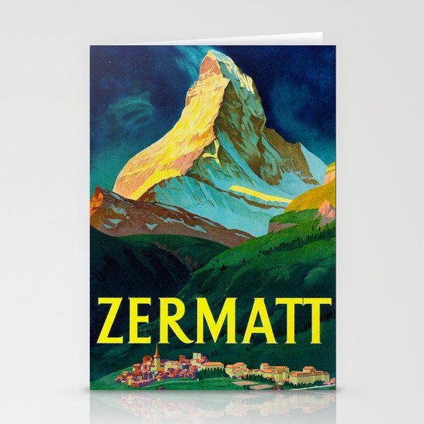 Zermatt Switzerland Vintage Mid Century Modern Travel Poster Stationery Card Gallery Image 1