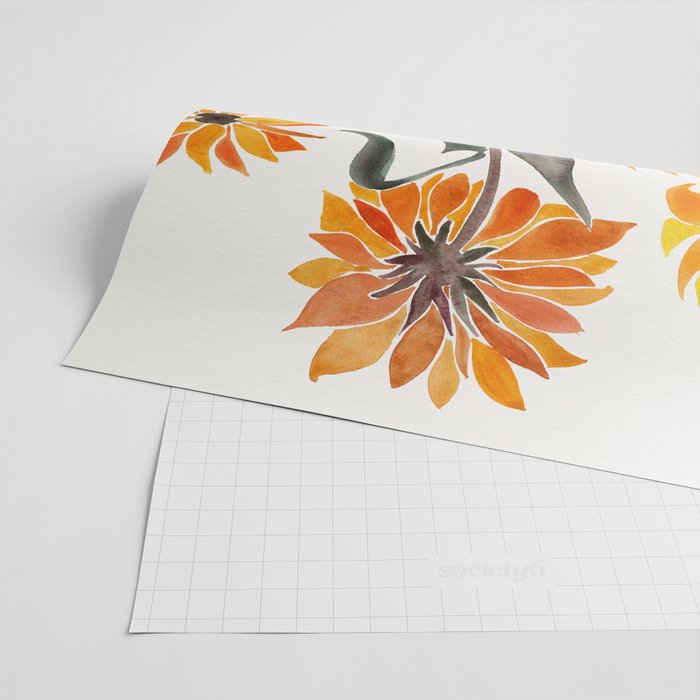 Sunflower Watercolor - Yellow & Black Palette Wrapping Paper Gallery Image 2