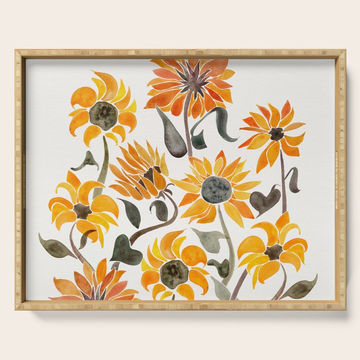 Sunflower Watercolor - Yellow & Black Palette Serving Tray Gallery Image 1